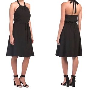 Theory Nayline R Crepe Tie-Waist High-Low Halter Dress